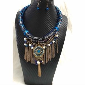 Tribal Rope and Chain Fringe Necklace & Earring Set